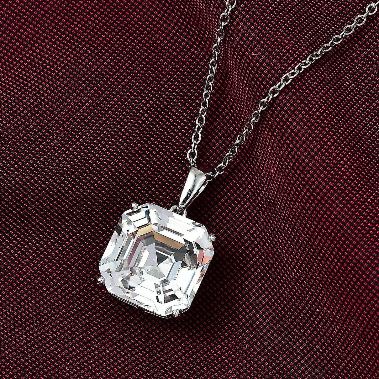 White Swarovski Crystal Pendant with Chain (Size 20) in Platinum Overlay Sterling Silver 12.34 Ct. 4409300 3