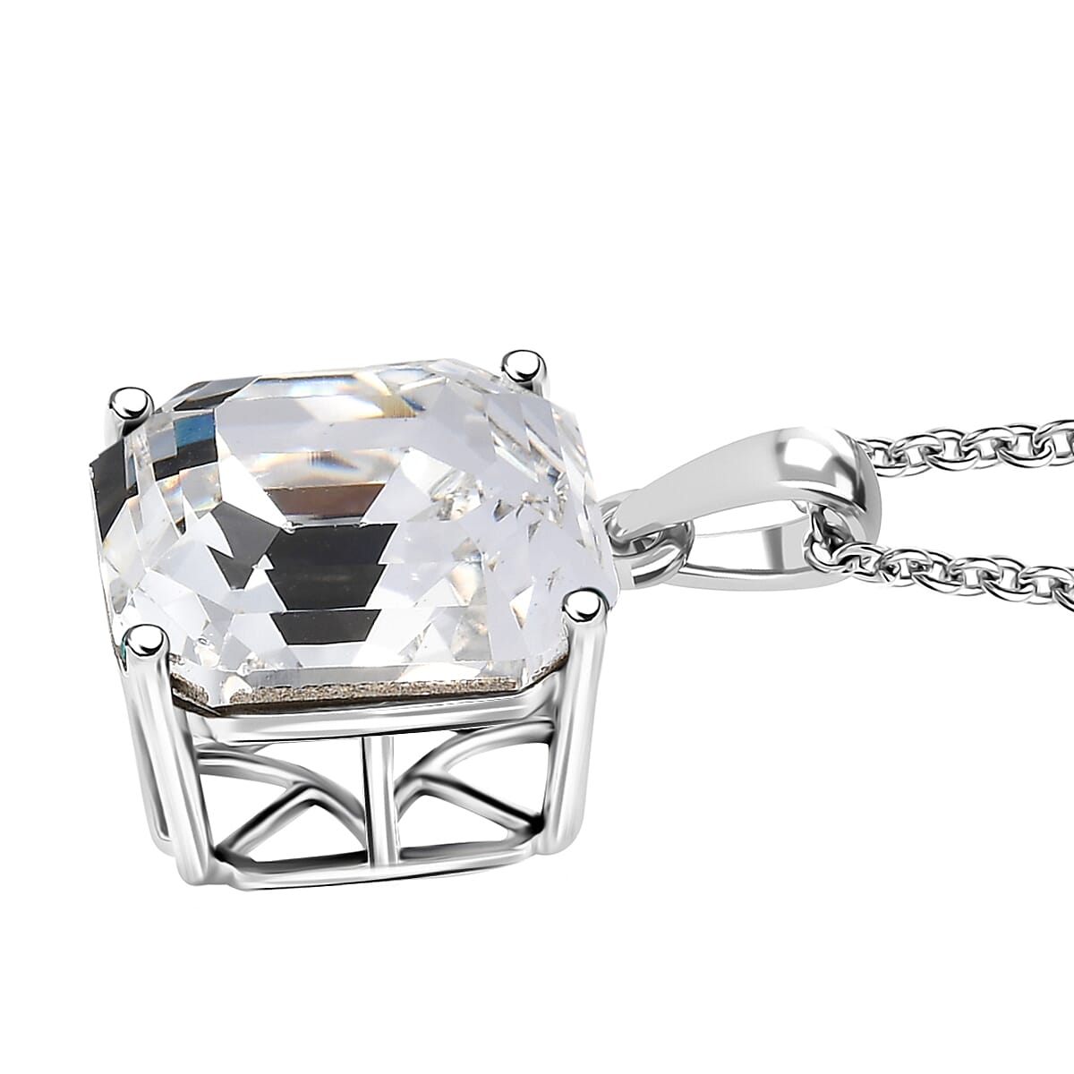 White Swarovski Crystal Pendant with Chain (Size 20) in Platinum Overlay Sterling Silver 12.34 Ct. 4409300 4