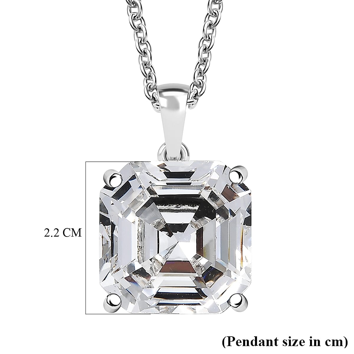 White Swarovski Crystal Pendant with Chain (Size 20) in Platinum Overlay Sterling Silver 12.34 Ct. 4409300 6