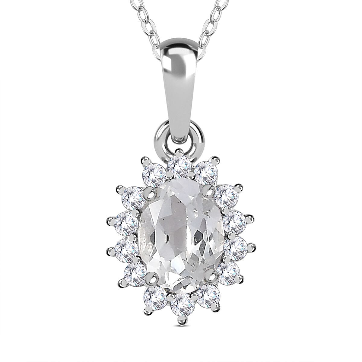 White Topaz Pendant with Chain (Size 20) in Platinum Overlay Sterling Silver 0.50 ct  1.440  Ct. 4268728 0