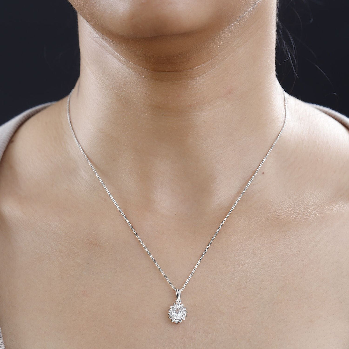 White Topaz Pendant with Chain (Size 20) in Platinum Overlay Sterling Silver 0.50 ct  1.440  Ct. 4268728 2