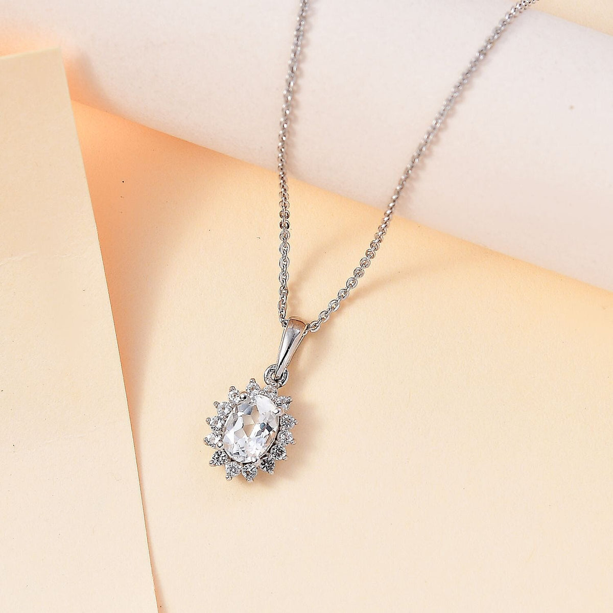 White Topaz Pendant with Chain (Size 20) in Platinum Overlay Sterling Silver 0.50 ct  1.440  Ct. 4268728 3