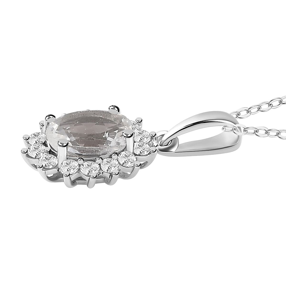 White Topaz Pendant with Chain (Size 20) in Platinum Overlay Sterling Silver 0.50 ct  1.440  Ct. 4268728 5