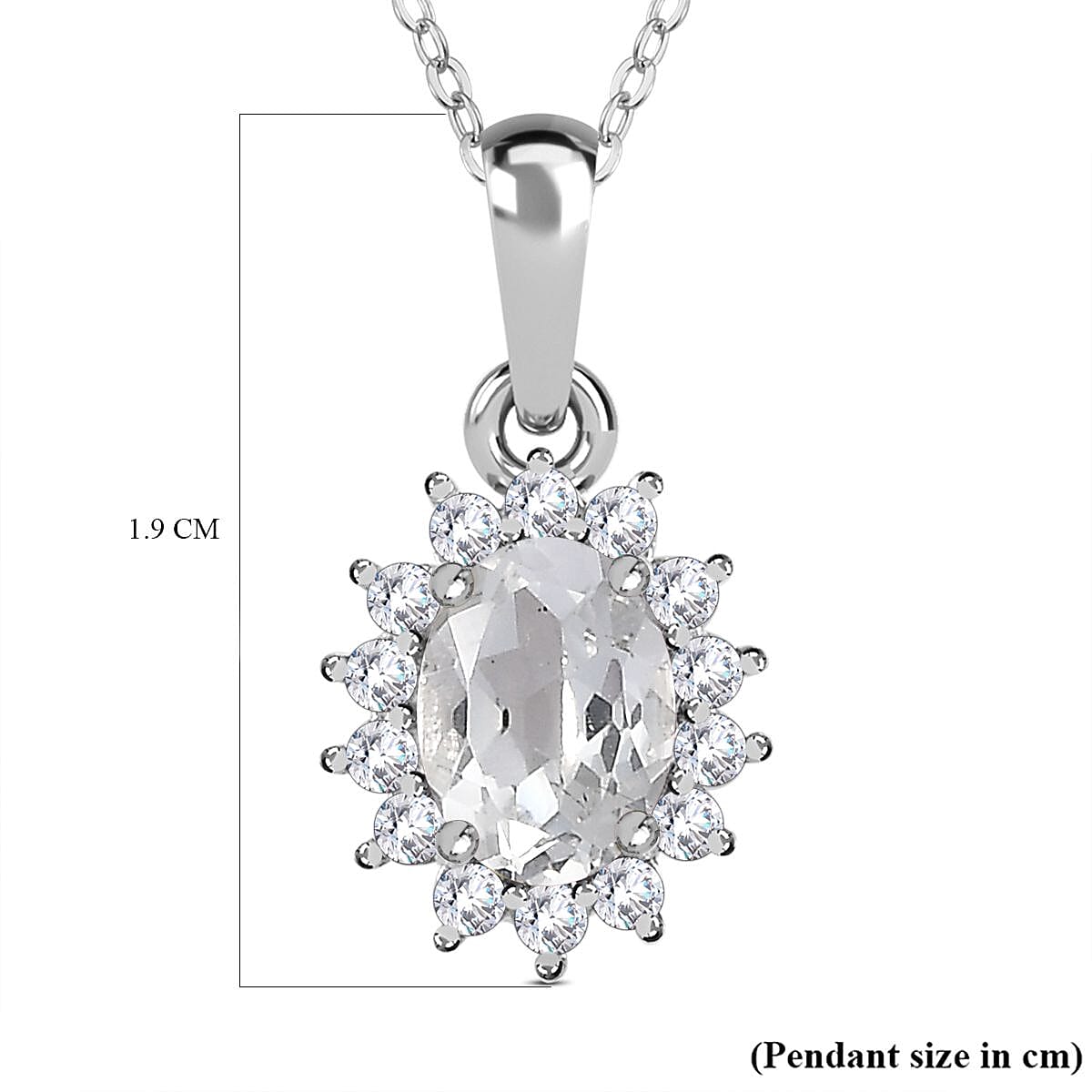 White Topaz Pendant with Chain (Size 20) in Platinum Overlay Sterling Silver 0.50 ct  1.440  Ct. 4268728 7