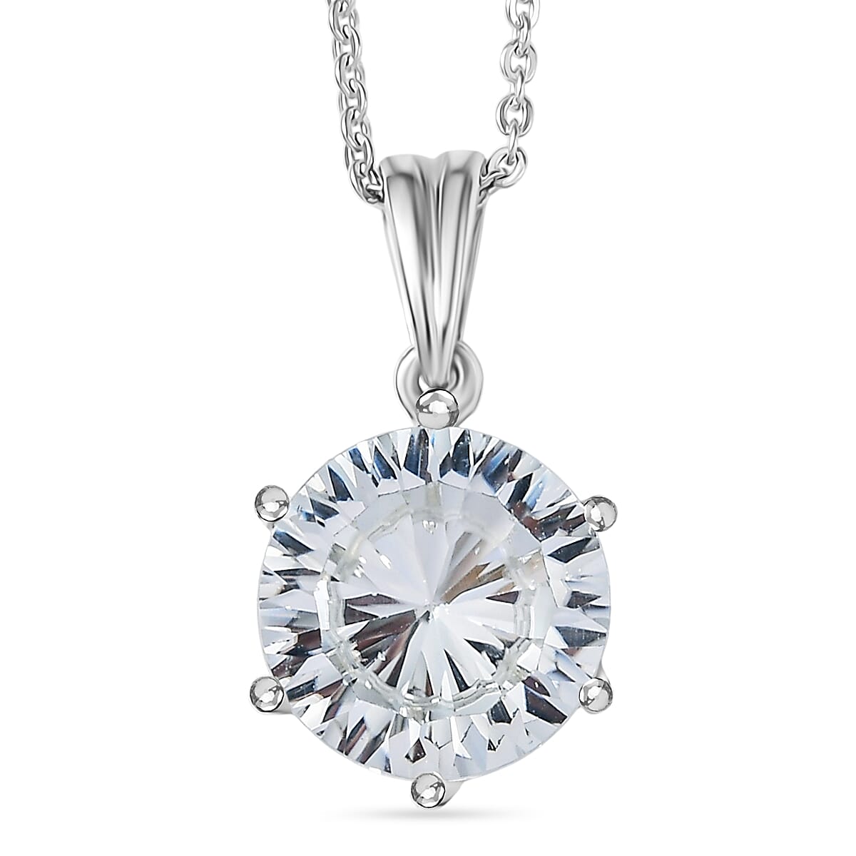 White Topaz Pendant with Chain (Size 20) in Rhodium Overlay Sterling Silver 4.60 Ct. 4371352 0