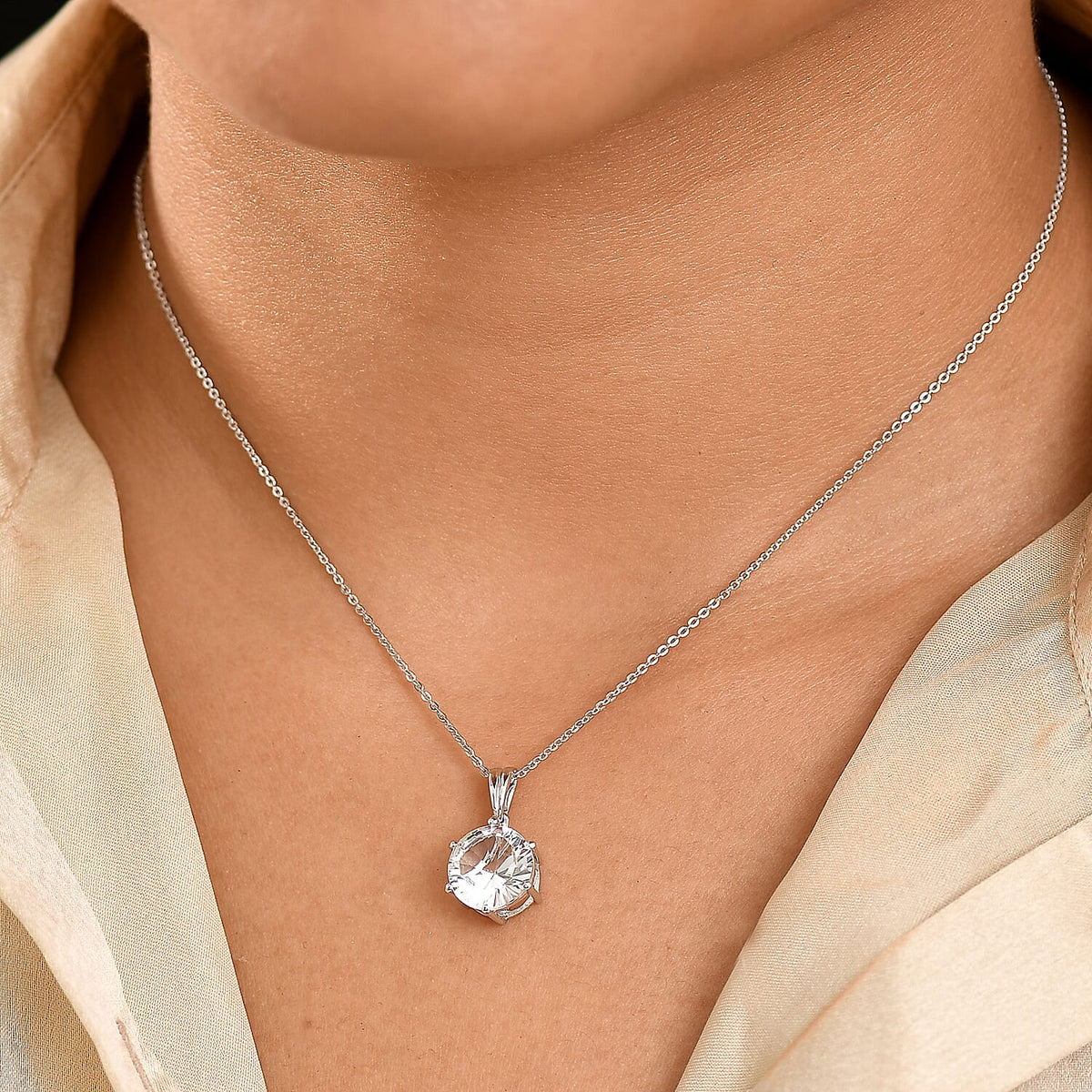White Topaz Pendant with Chain (Size 20) in Rhodium Overlay Sterling Silver 4.60 Ct. 4371352 3