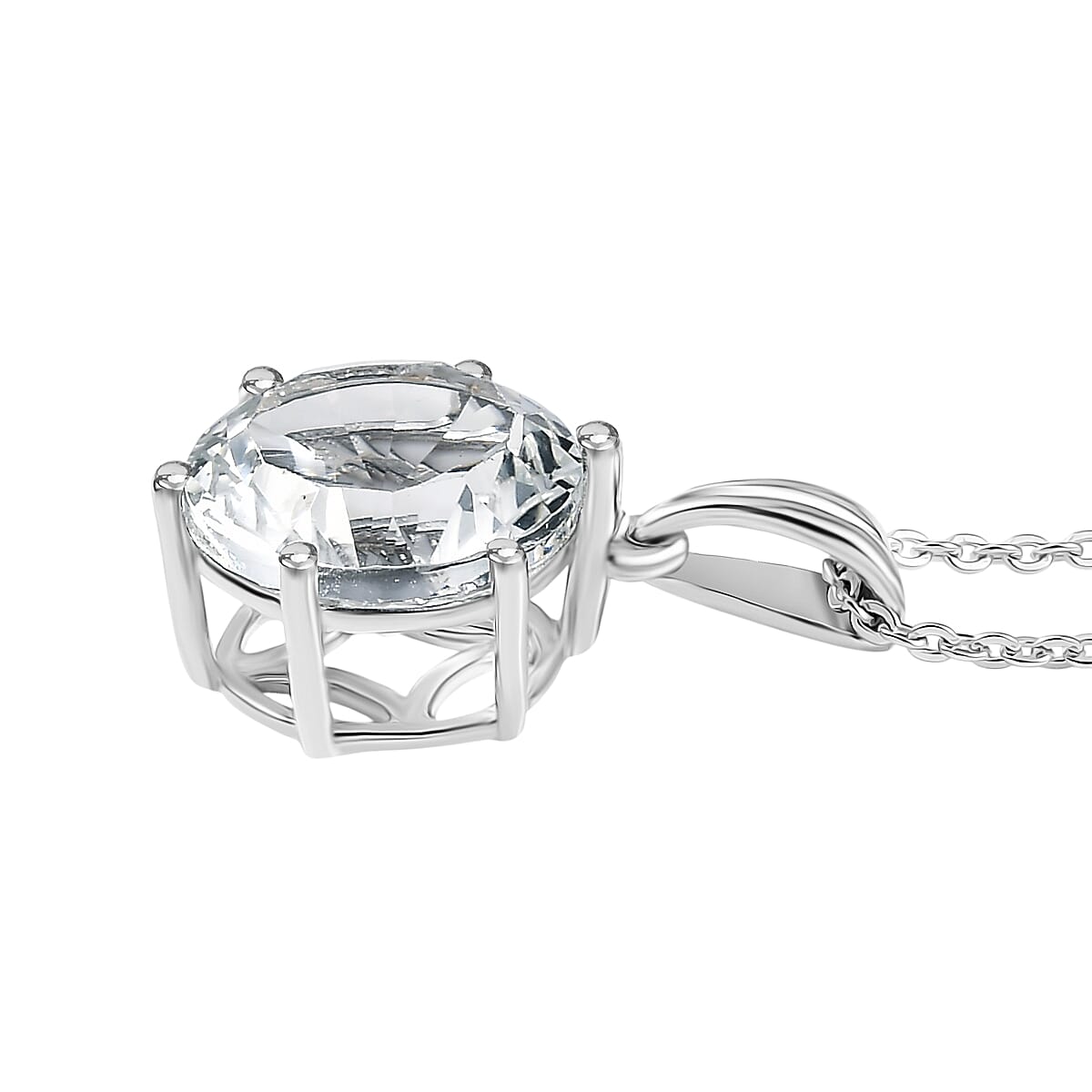 White Topaz Pendant with Chain (Size 20) in Rhodium Overlay Sterling Silver 4.60 Ct. 4371352 4