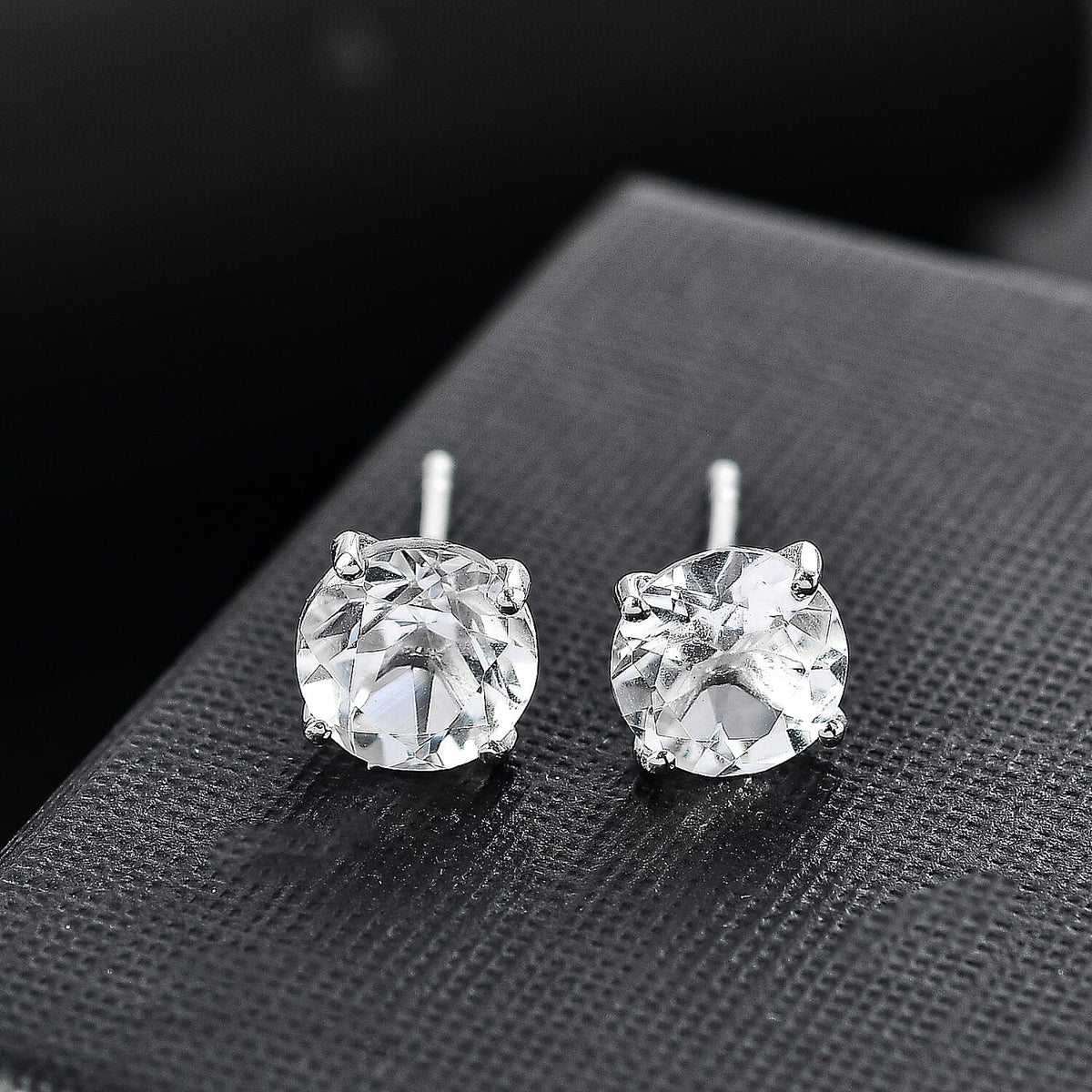 White Topaz Solitaire Stud Push Post Earring in Rhodium Overlay Sterling Silver 4.17 Ct. 7966452 2
