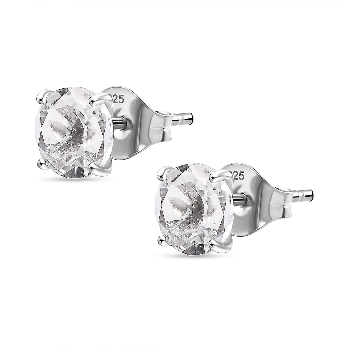 White Topaz Solitaire Stud Push Post Earring in Rhodium Overlay Sterling Silver 4.17 Ct. 7966452 4
