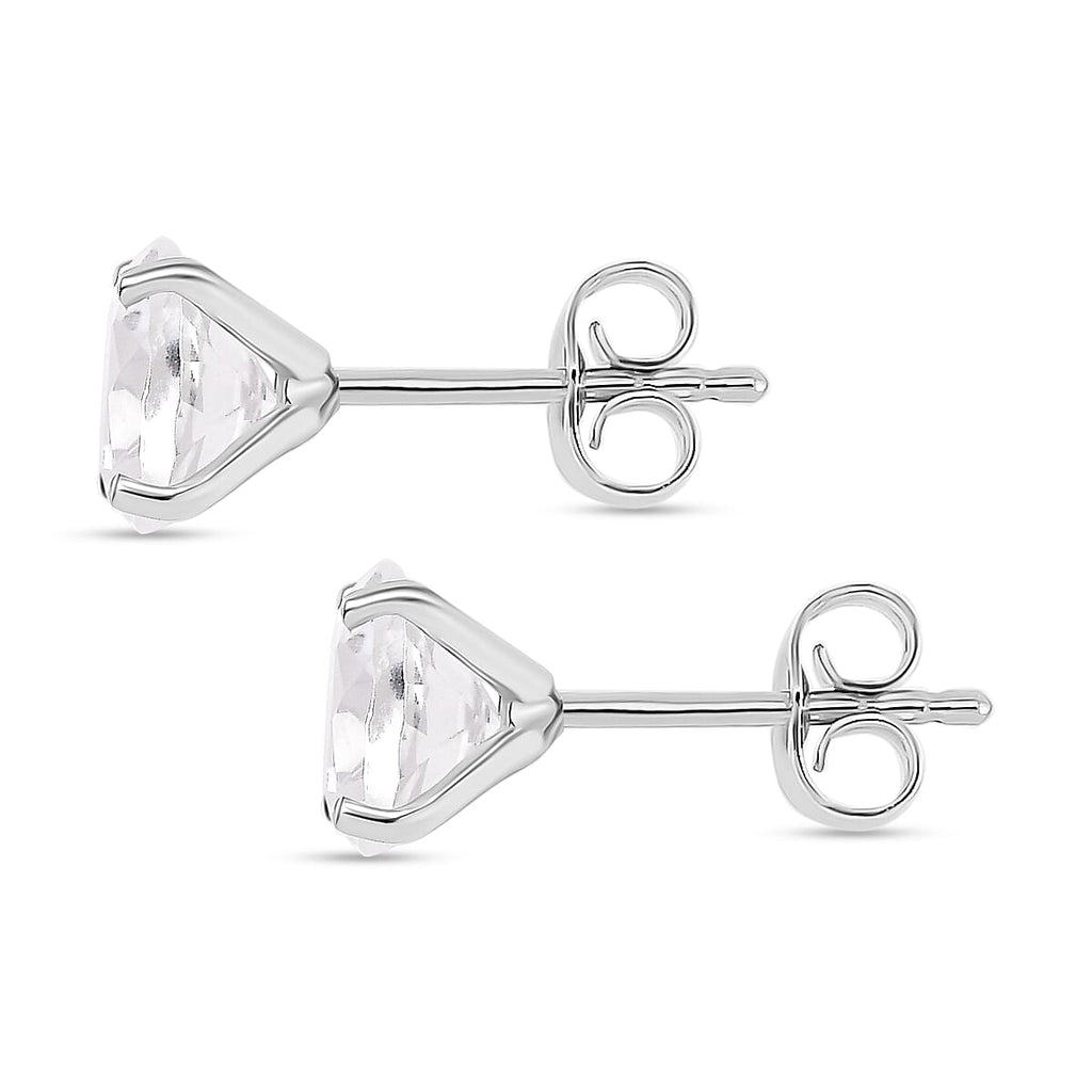 White Topaz Solitaire Stud Push Post Earring in Rhodium Overlay Sterling Silver 4.17 Ct.