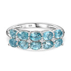 Blue Lagoon Apatite & White Zircon , Half Eternity Band Ring in Rhodium Overlay Sterling Silver 1.84 ct