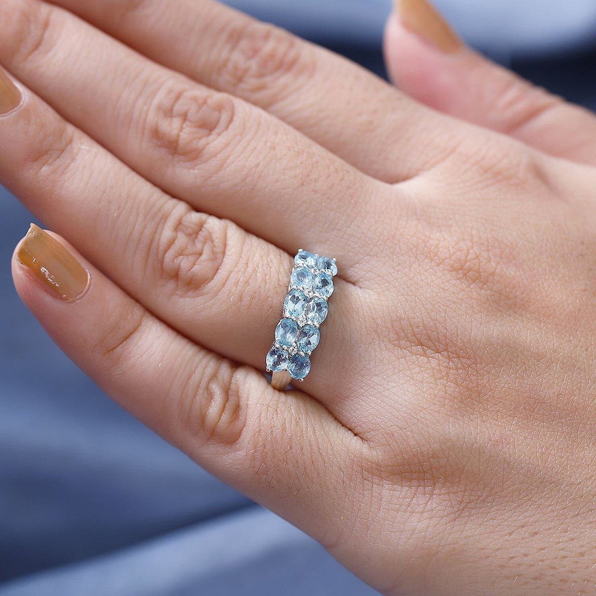Blue Apatite, White Zircon Half Eternity Band Ring in Rhodium Overlay Sterling Silver, 1.678  Ct. 7796766 3
