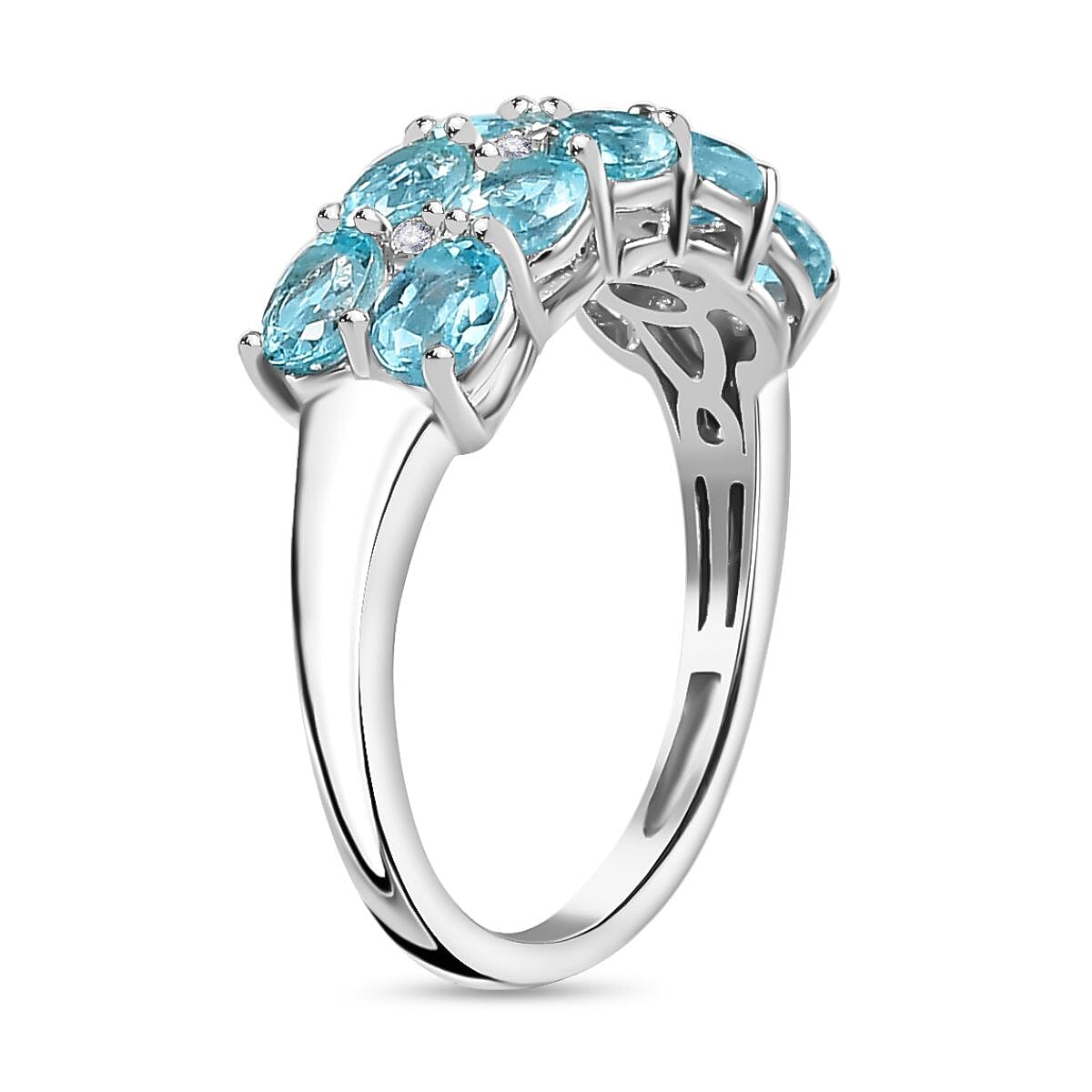 Blue Apatite, White Zircon Half Eternity Band Ring in Rhodium Overlay Sterling Silver, 1.678  Ct. 7796766 4