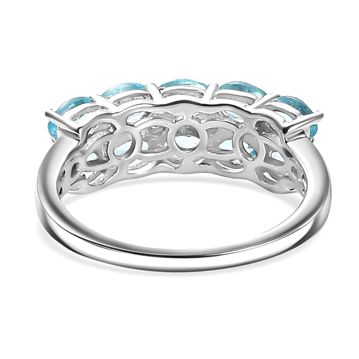 Blue Apatite, White Zircon Half Eternity Band Ring in Rhodium Overlay Sterling Silver, 1.678  Ct. 7796766 5