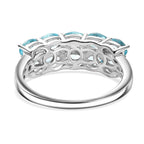 Blue Lagoon Apatite & White Zircon , Half Eternity Band Ring in Rhodium Overlay Sterling Silver 1.84 ct