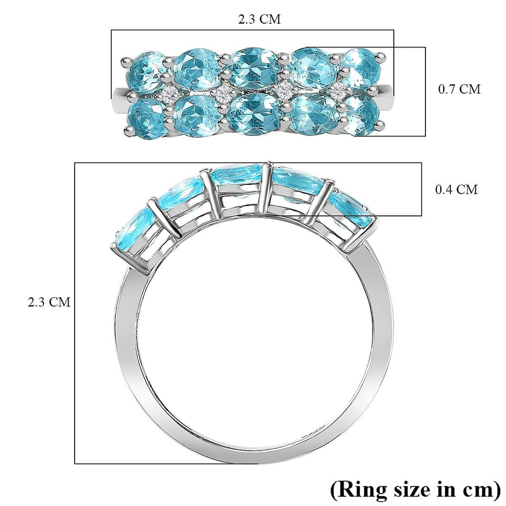 Blue Lagoon Apatite & White Zircon , Half Eternity Band Ring in Rhodium Overlay Sterling Silver 1.84 ct