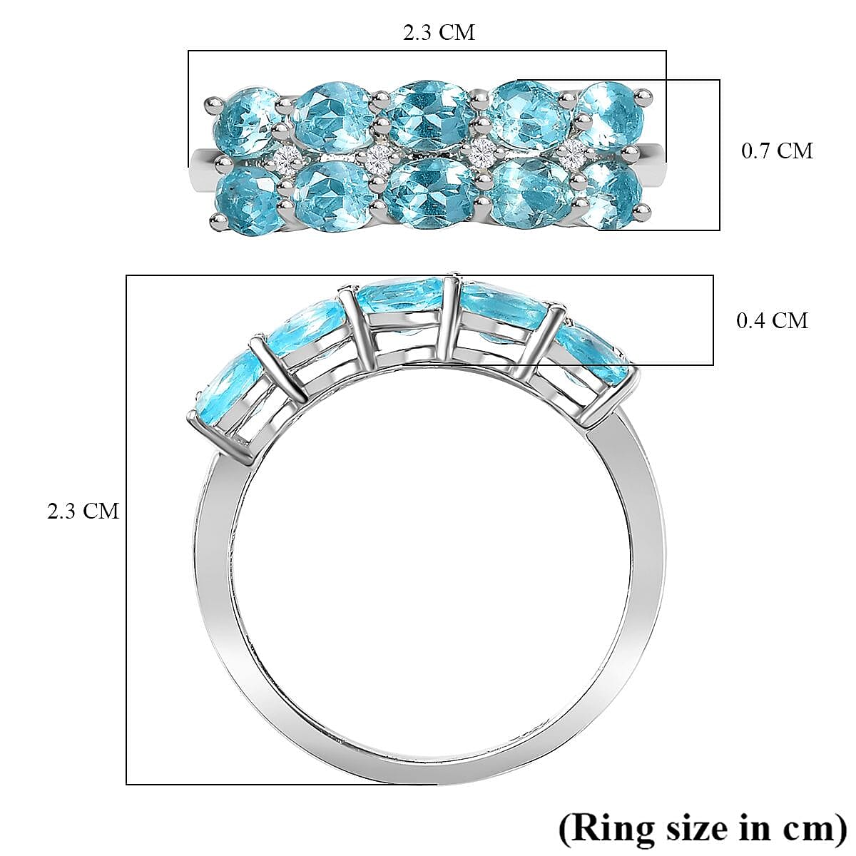 Blue Apatite, White Zircon Half Eternity Band Ring in Rhodium Overlay Sterling Silver, 1.678  Ct. 7796766 6