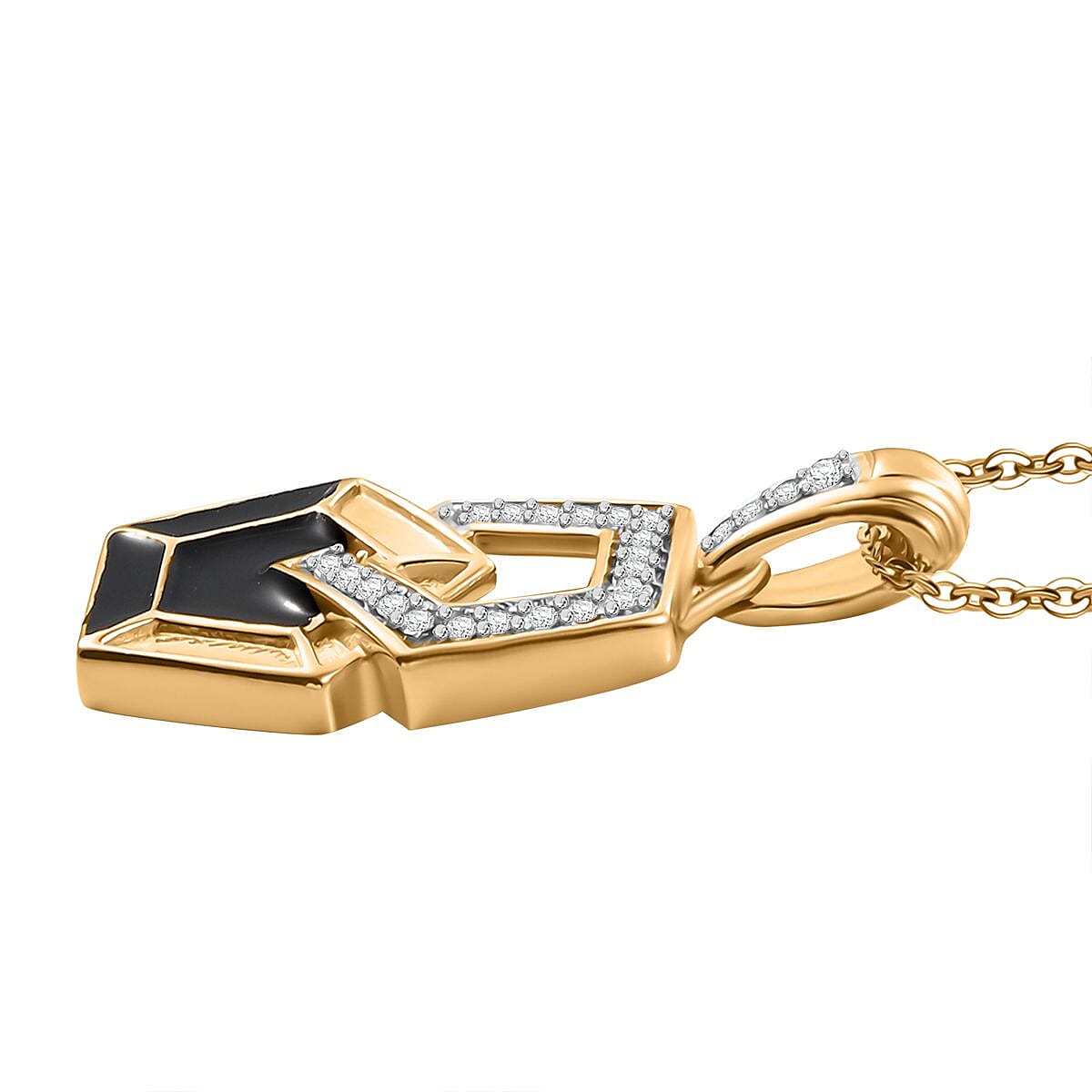 GP Art Deco Collection - White Zircon &amp; Blue Sapphire Pendant with Chain (Size 20) in 18K Vermeil Yellow Gold Plated Sterling Silver 4329699 3