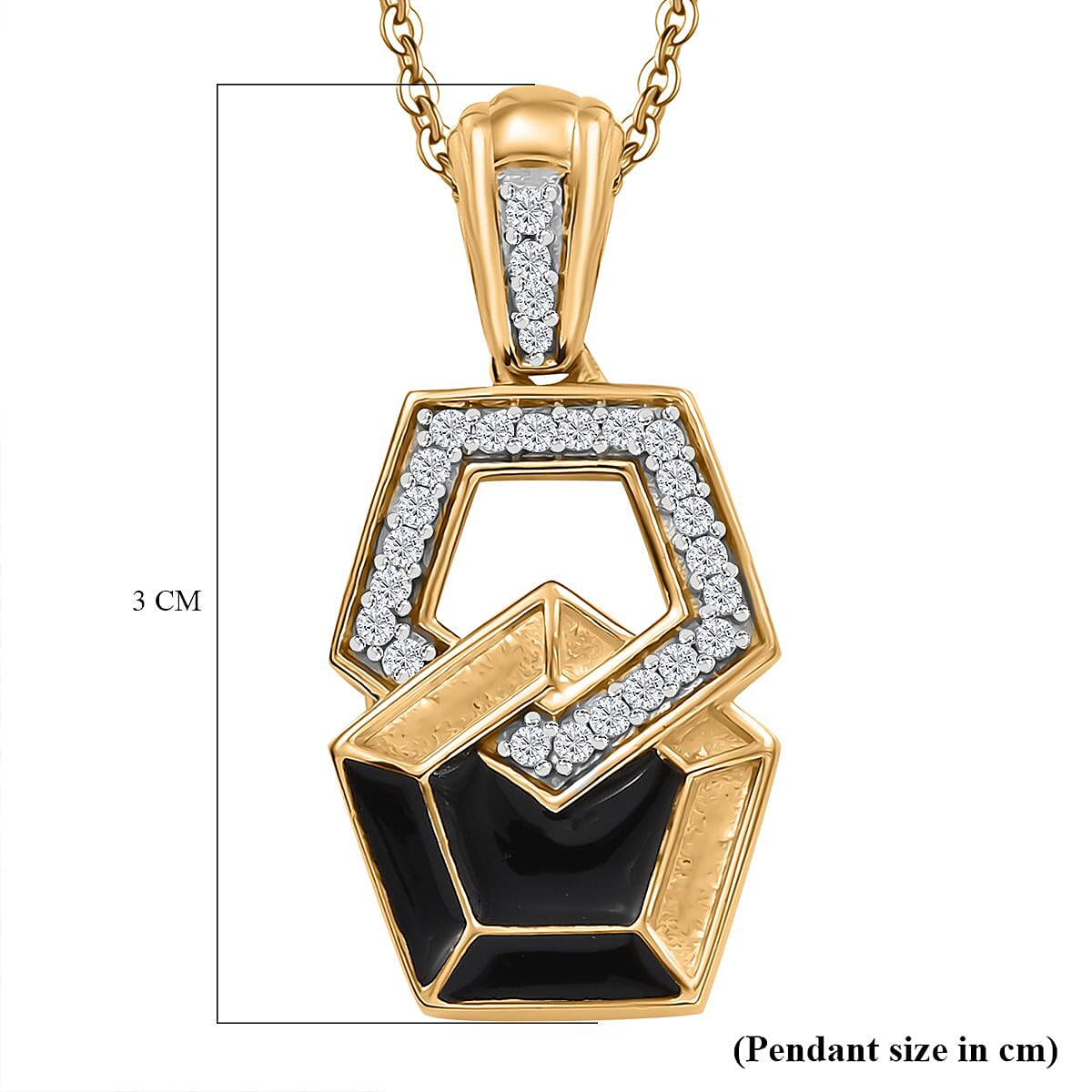 GP Art Deco Collection - White Zircon &amp; Blue Sapphire Pendant with Chain (Size 20) in 18K Vermeil Yellow Gold Plated Sterling Silver 4329699 5