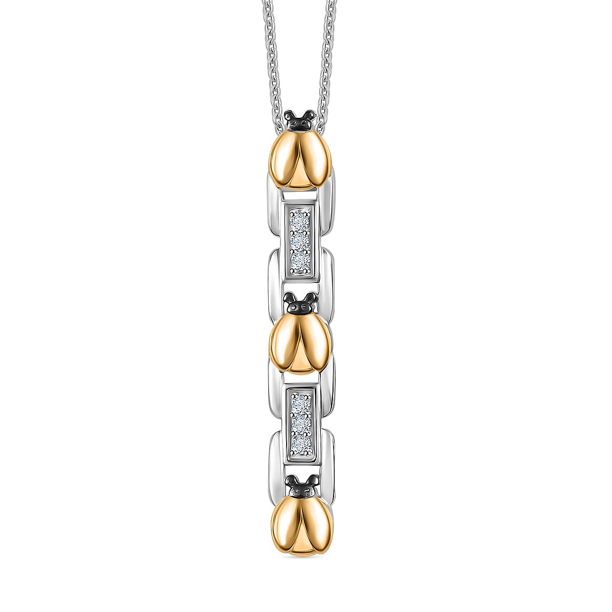 GP Ladybird Collection - White Zircon &amp; Blue Sapphire Pendant with Chain (Size 20) in 18K Vermeil Yellow Gold Plated &amp; Rhodium Overlay Sterling Silver 4356549 0