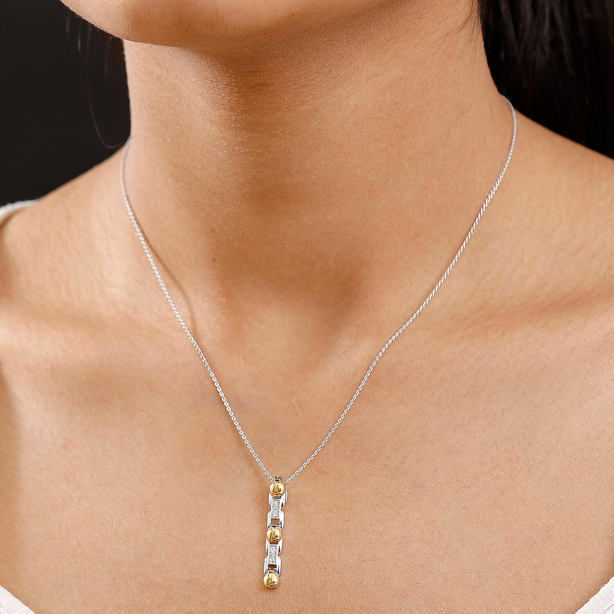 GP Ladybird Collection - White Zircon &amp; Blue Sapphire Pendant with Chain (Size 20) in 18K Vermeil Yellow Gold Plated &amp; Rhodium Overlay Sterling Silver 4356549 2