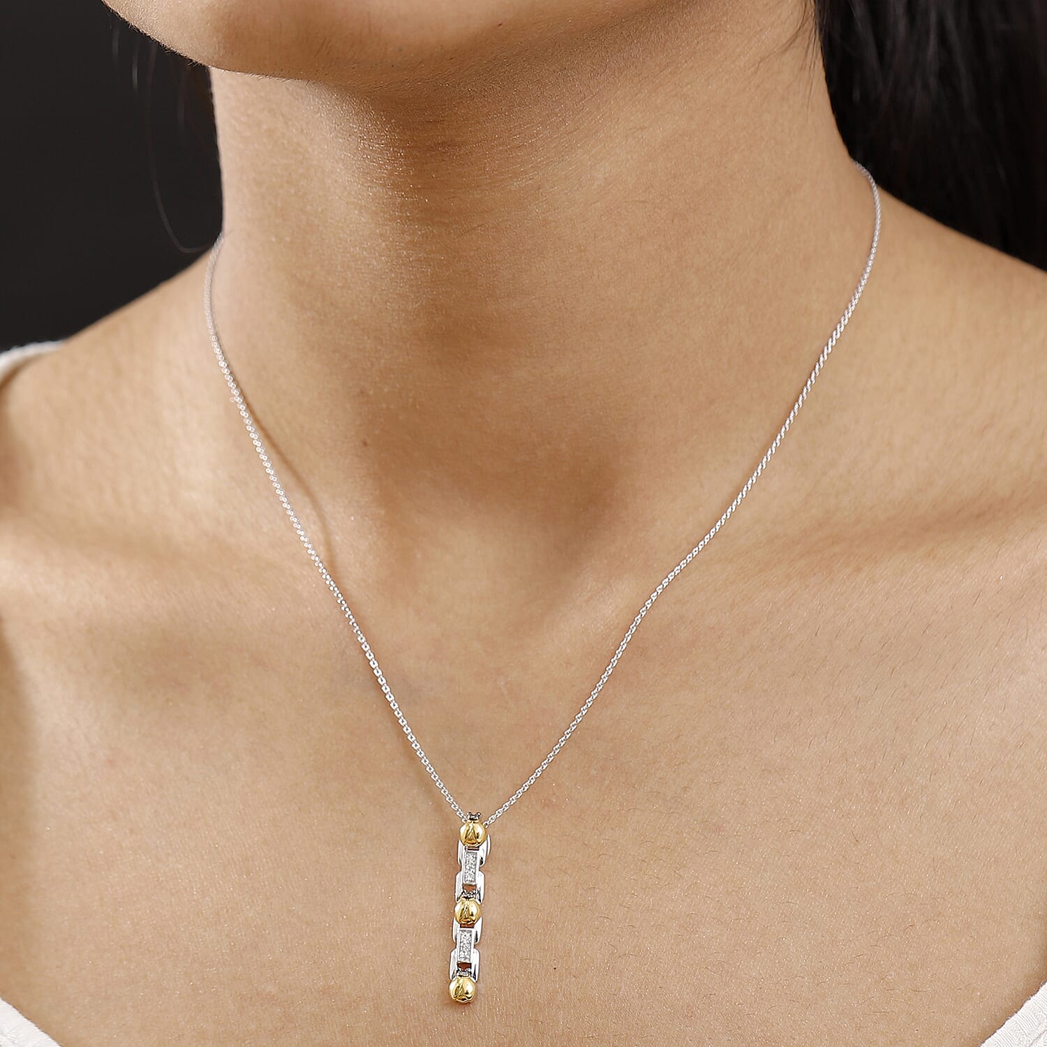 GP Ladybird Collection - White Zircon &amp; Blue Sapphire Pendant with Chain (Size 20) in 18K Vermeil Yellow Gold Plated &amp; Rhodium Overlay Sterling Silver 4356549 2