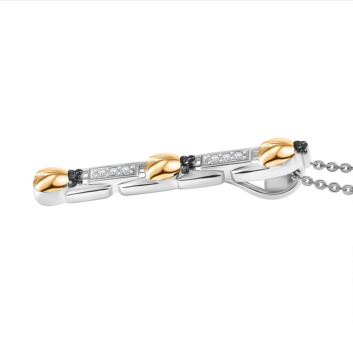 GP Ladybird Collection - White Zircon &amp; Blue Sapphire Pendant with Chain (Size 20) in 18K Vermeil Yellow Gold Plated &amp; Rhodium Overlay Sterling Silver 4356549 4