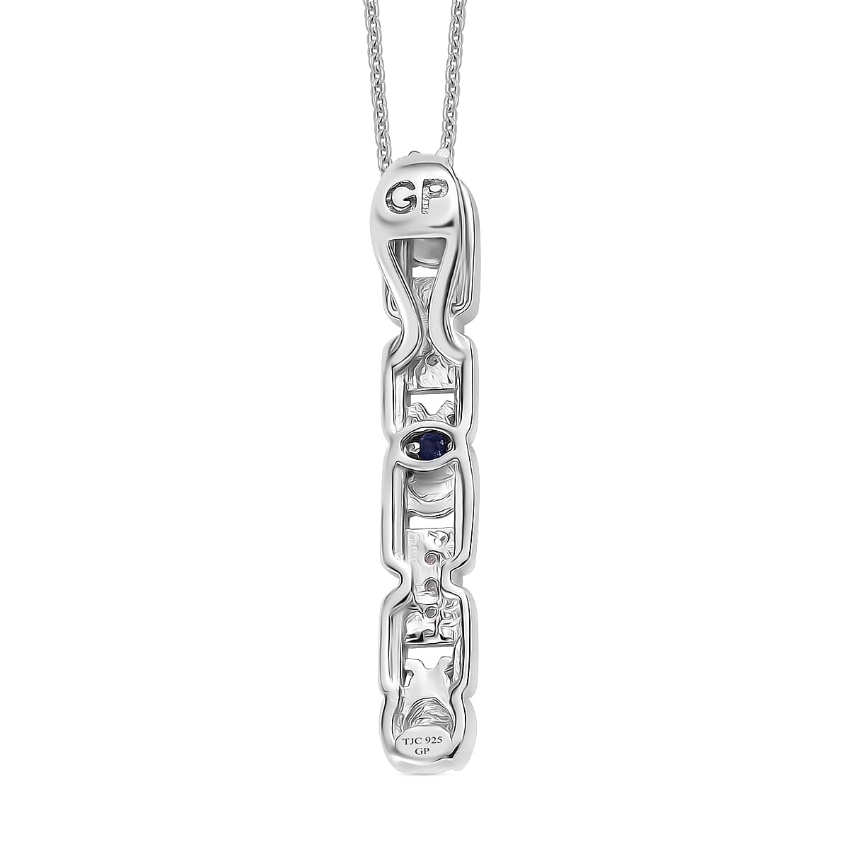 GP Ladybird Collection - White Zircon &amp; Blue Sapphire Pendant with Chain (Size 20) in 18K Vermeil Yellow Gold Plated &amp; Rhodium Overlay Sterling Silver 4356549 5