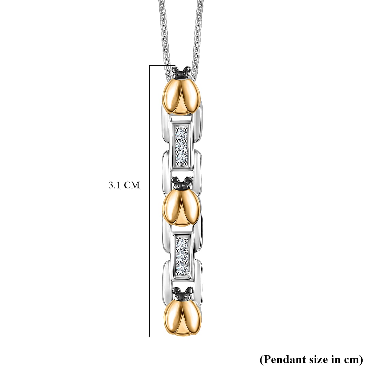GP Ladybird Collection - White Zircon &amp; Blue Sapphire Pendant with Chain (Size 20) in 18K Vermeil Yellow Gold Plated &amp; Rhodium Overlay Sterling Silver 4356549 7