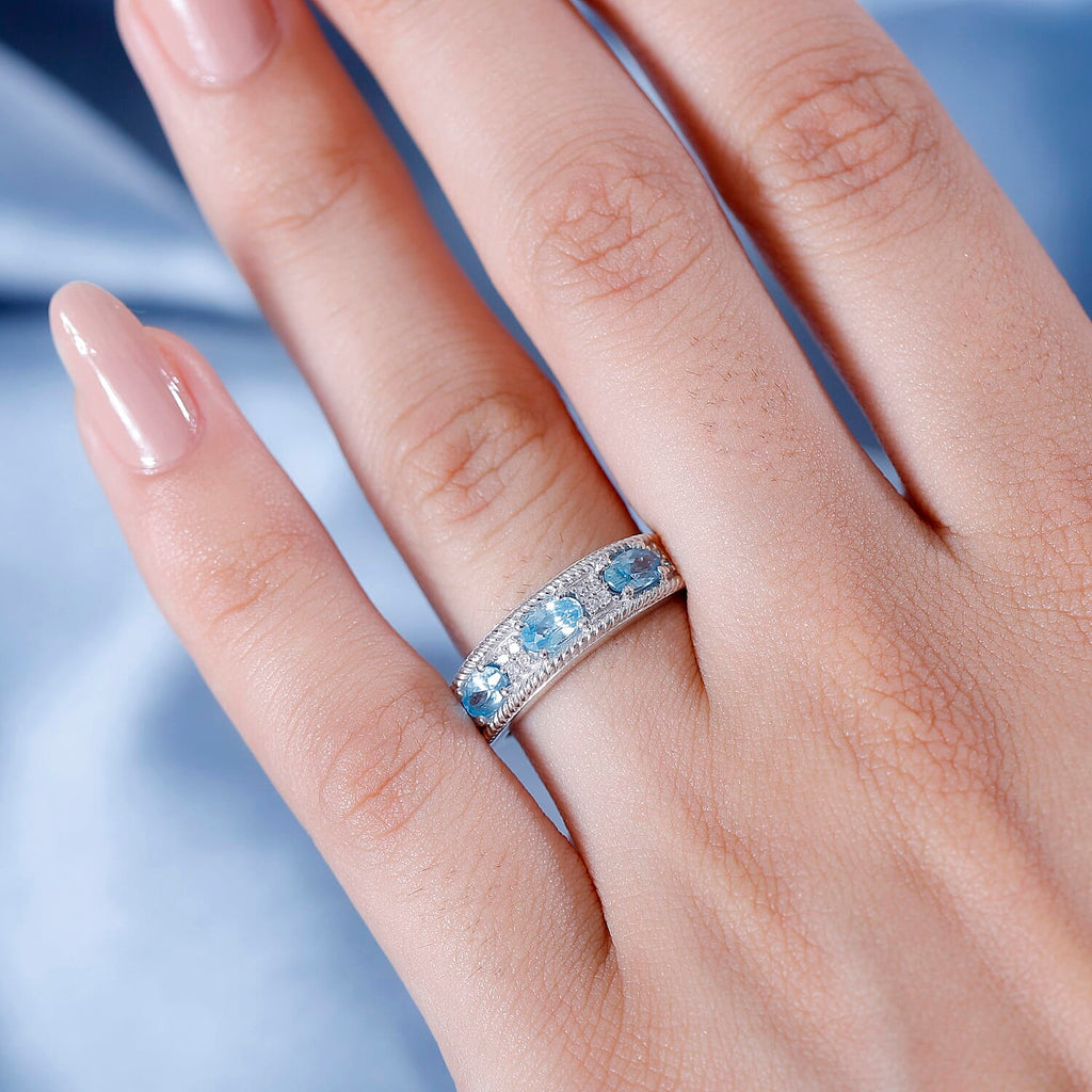 White Zircon & Blue Zircon Ring in Platinum Overlay Sterling Silver 1.29 ct