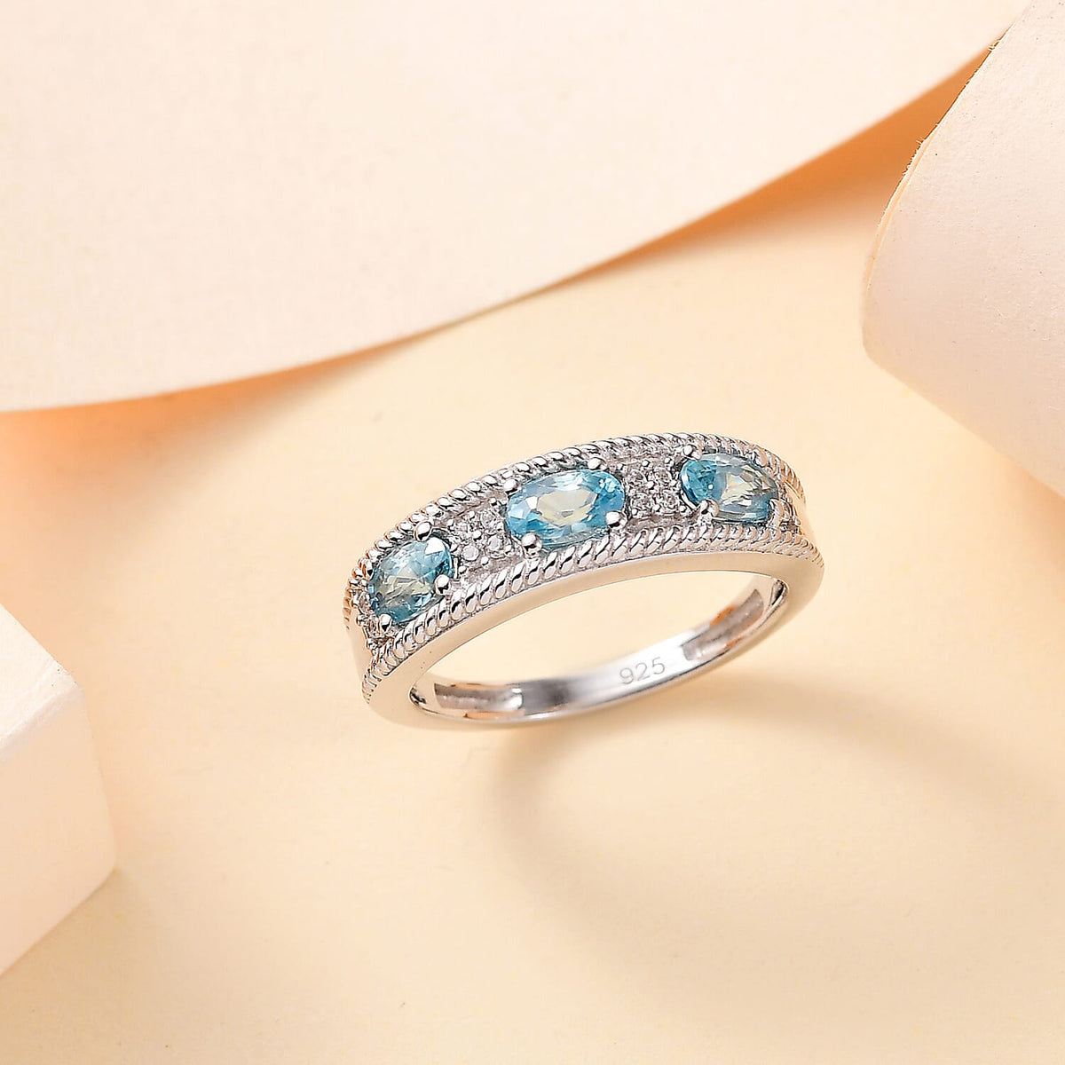 White Zircon, Blue Zircon Half Band Ring in Platinum Overlay Sterling Silver 1.23 Ct. 7890160 4