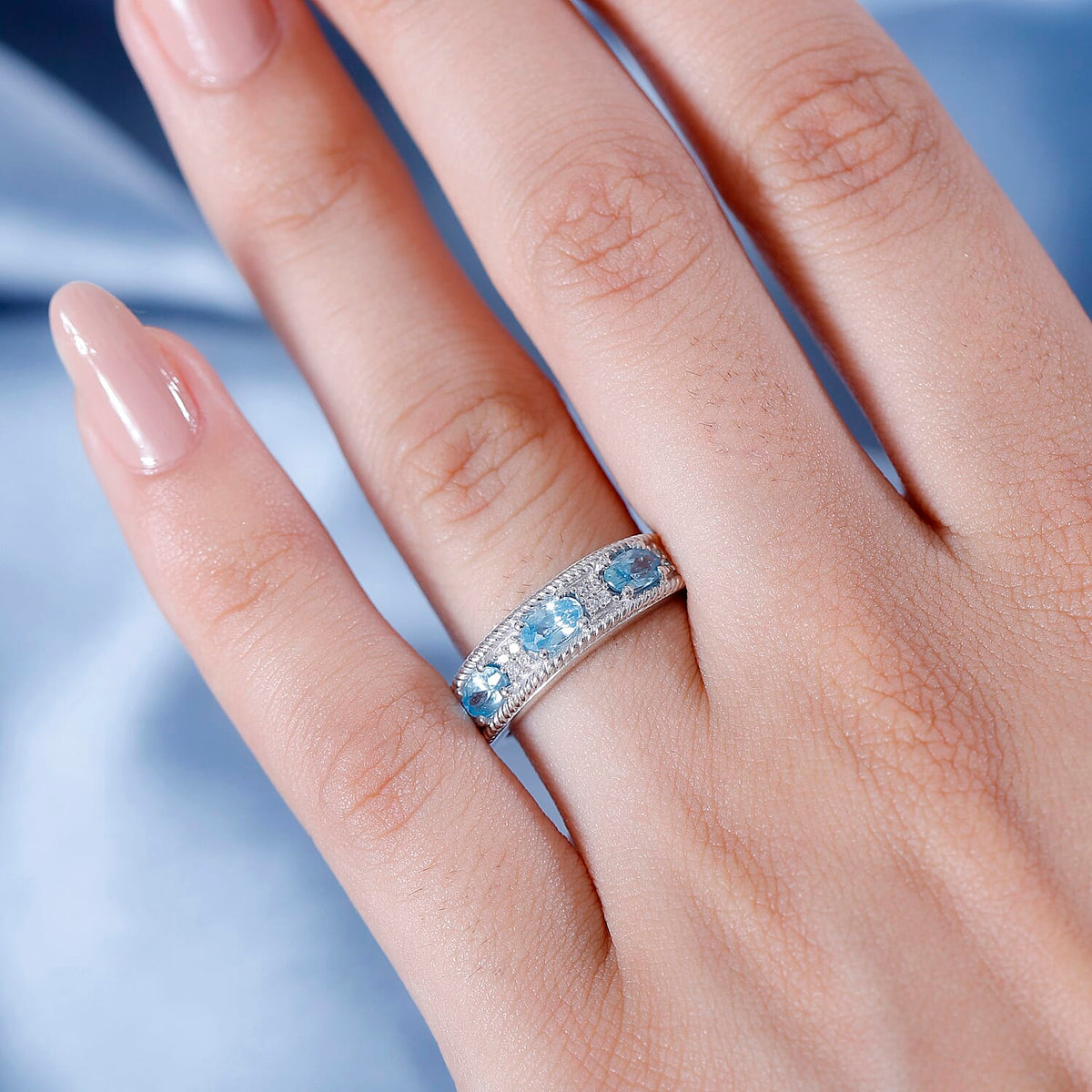 White Zircon, Blue Zircon Half Band Ring in Platinum Overlay Sterling Silver 1.23 Ct. 7890160 6