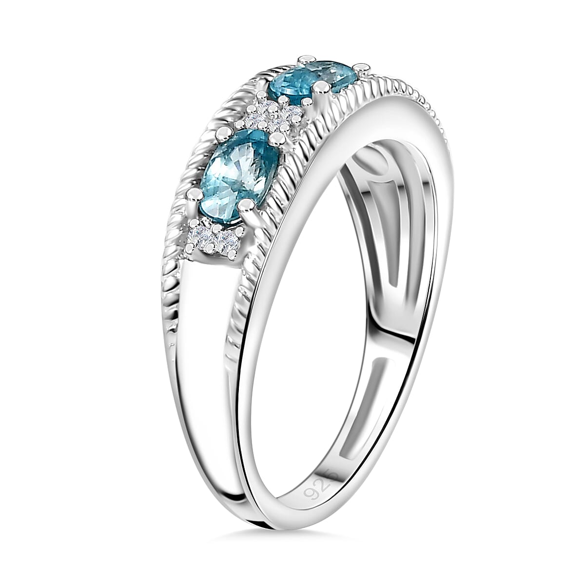 White Zircon, Blue Zircon Half Band Ring in Platinum Overlay Sterling Silver 1.23 Ct. 7890160 8