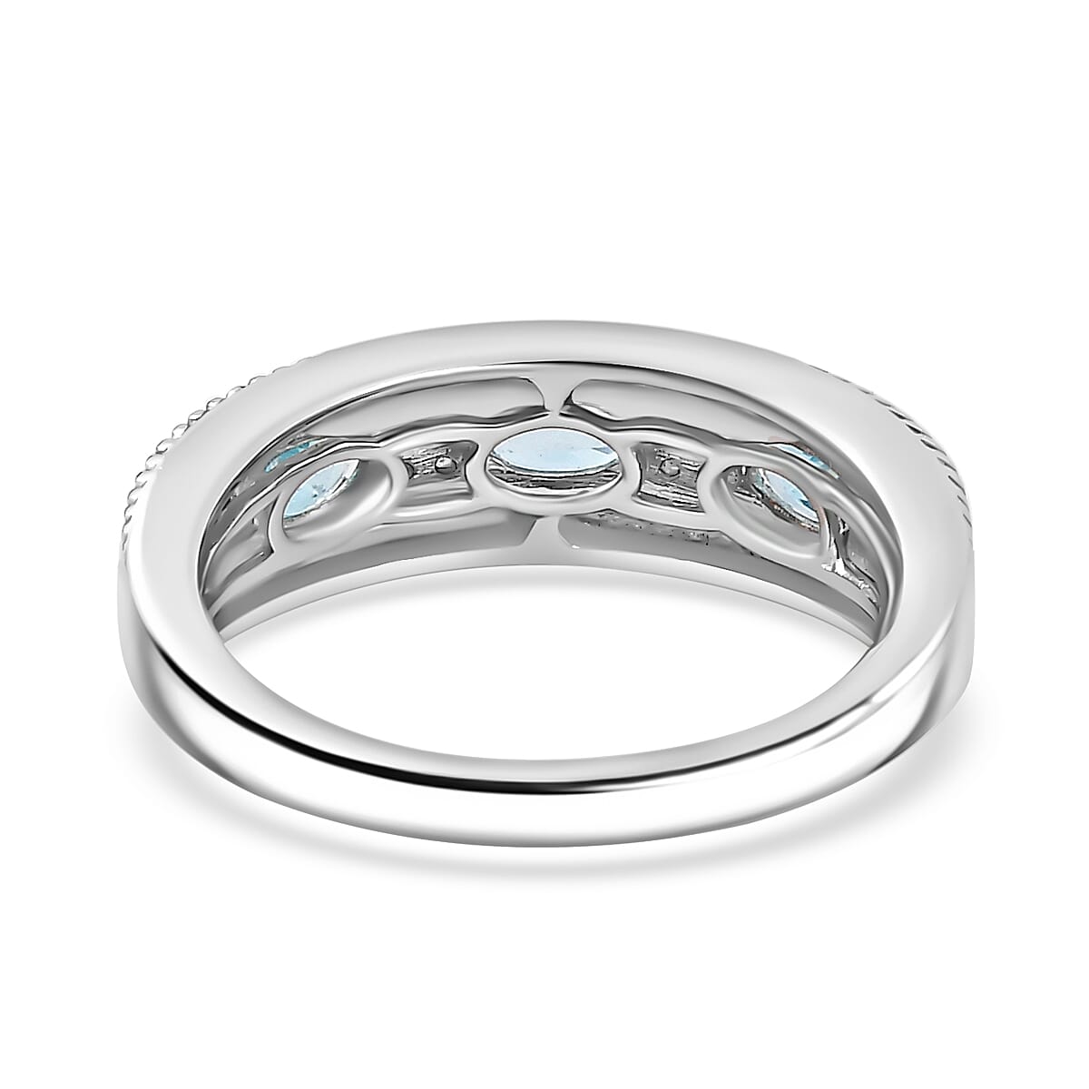 White Zircon, Blue Zircon Half Band Ring in Platinum Overlay Sterling Silver 1.23 Ct. 7890160 10
