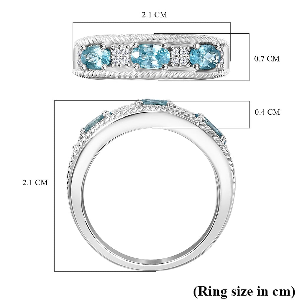 White Zircon & Blue Zircon Ring in Platinum Overlay Sterling Silver 1.29 ct