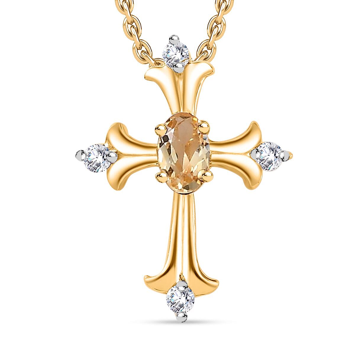 Citrine Cross Pendant with Chain (Size 20) in 14K Gold Overlay Sterling Silver 4290137 0