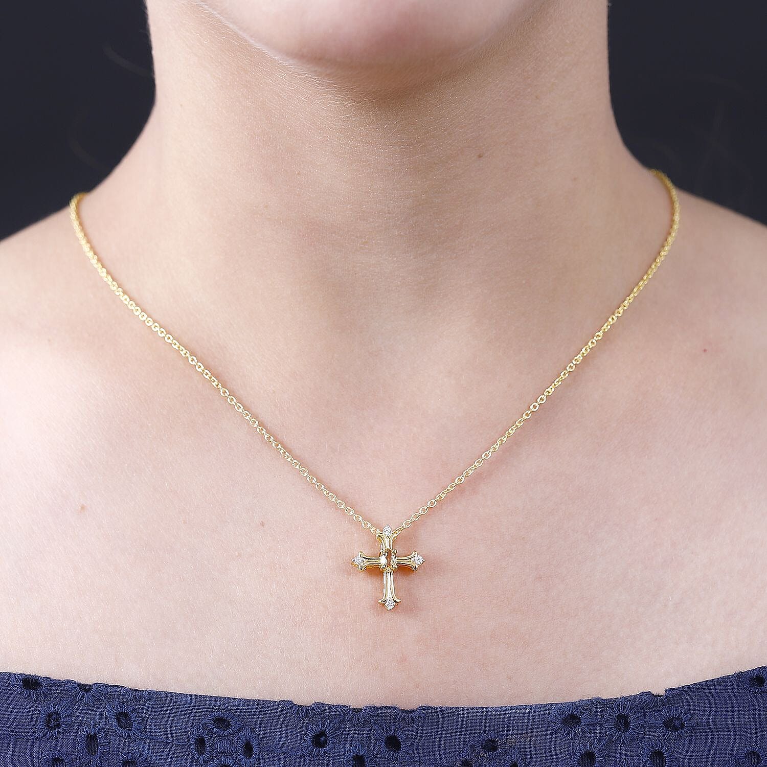 Citrine Cross Pendant with Chain (Size 20) in 14K Gold Overlay Sterling Silver 4290137 2