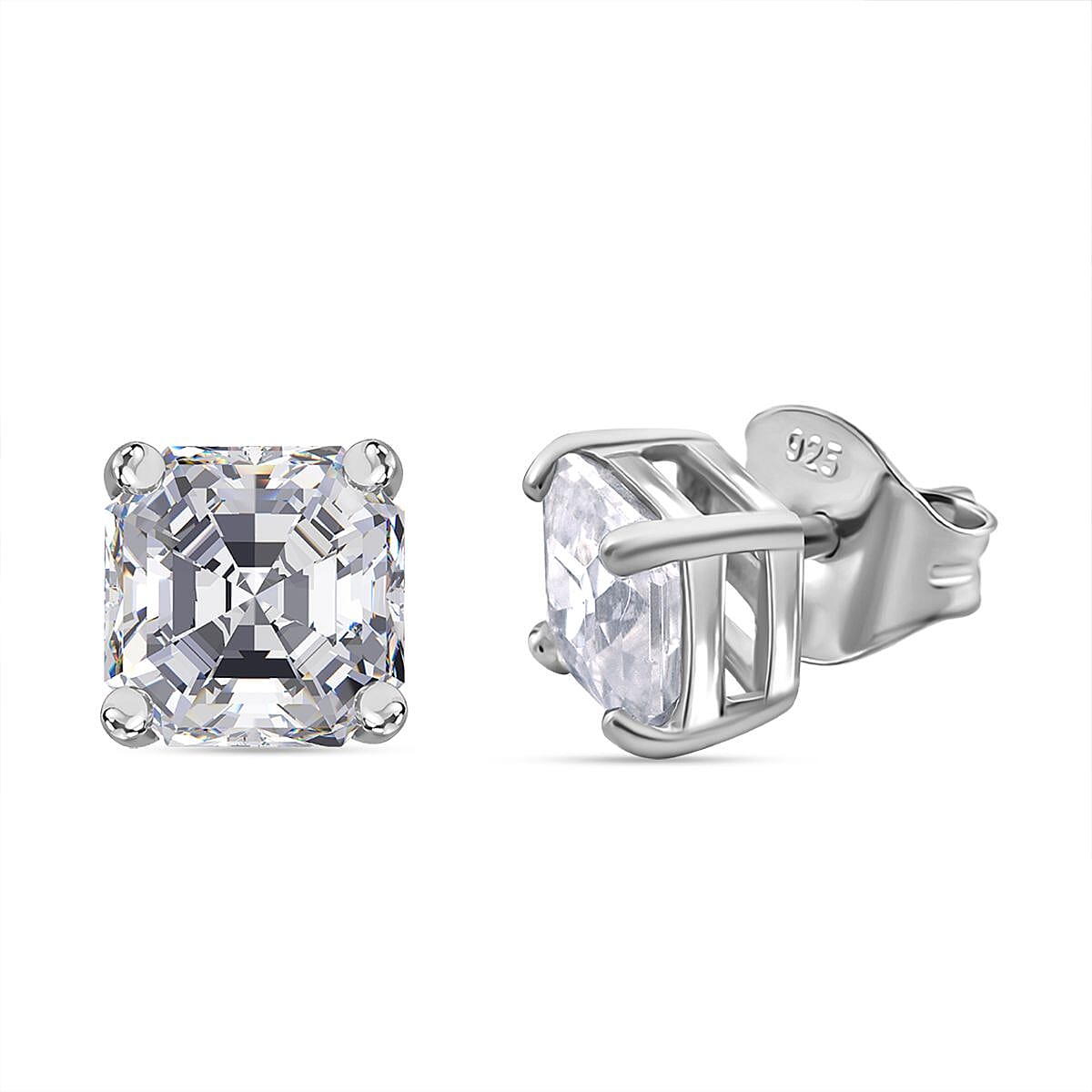 White Zircon Push Back Earring in Rhodium Overlay Sterling Silver 2.00 Ct. 8084956 0