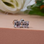 White Zircon Push Back Earring in Rhodium Overlay Sterling Silver 2.00 Ct.