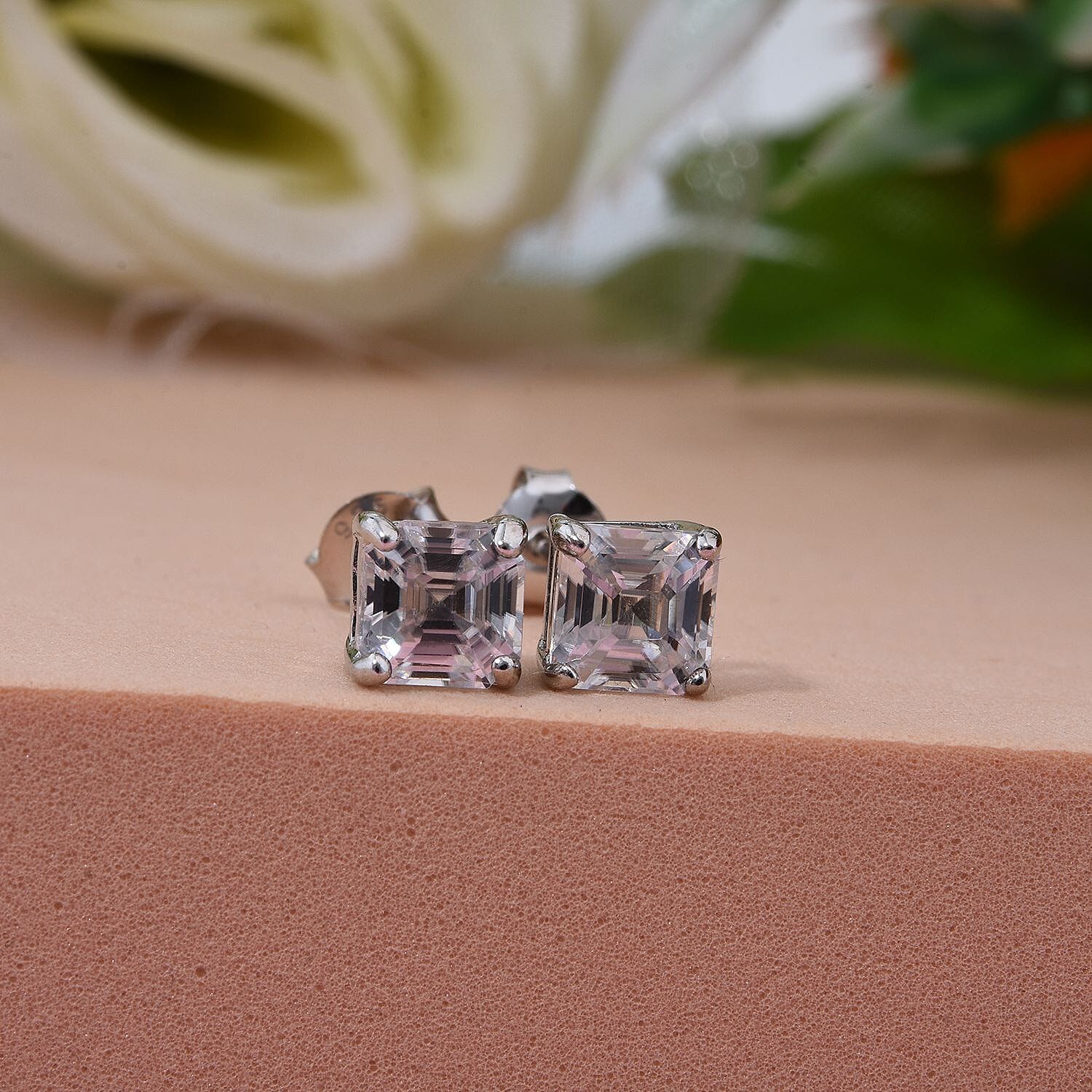 White Zircon Push Back Earring in Rhodium Overlay Sterling Silver 2.00 Ct. 8084956 2