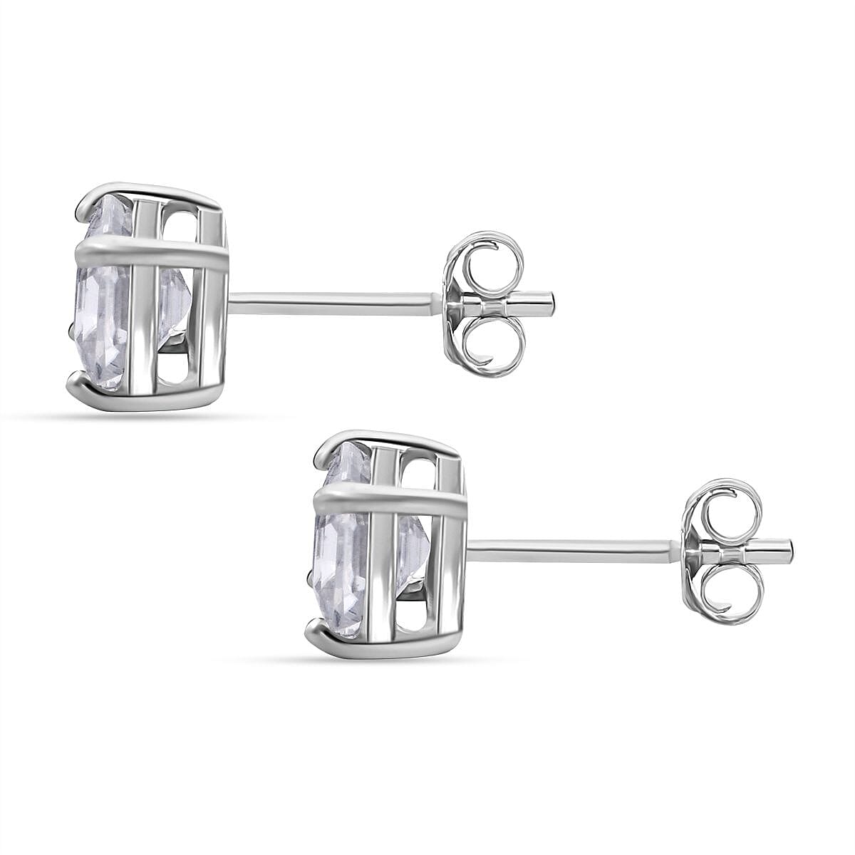 White Zircon Push Back Earring in Rhodium Overlay Sterling Silver 2.00 Ct. 8084956 4