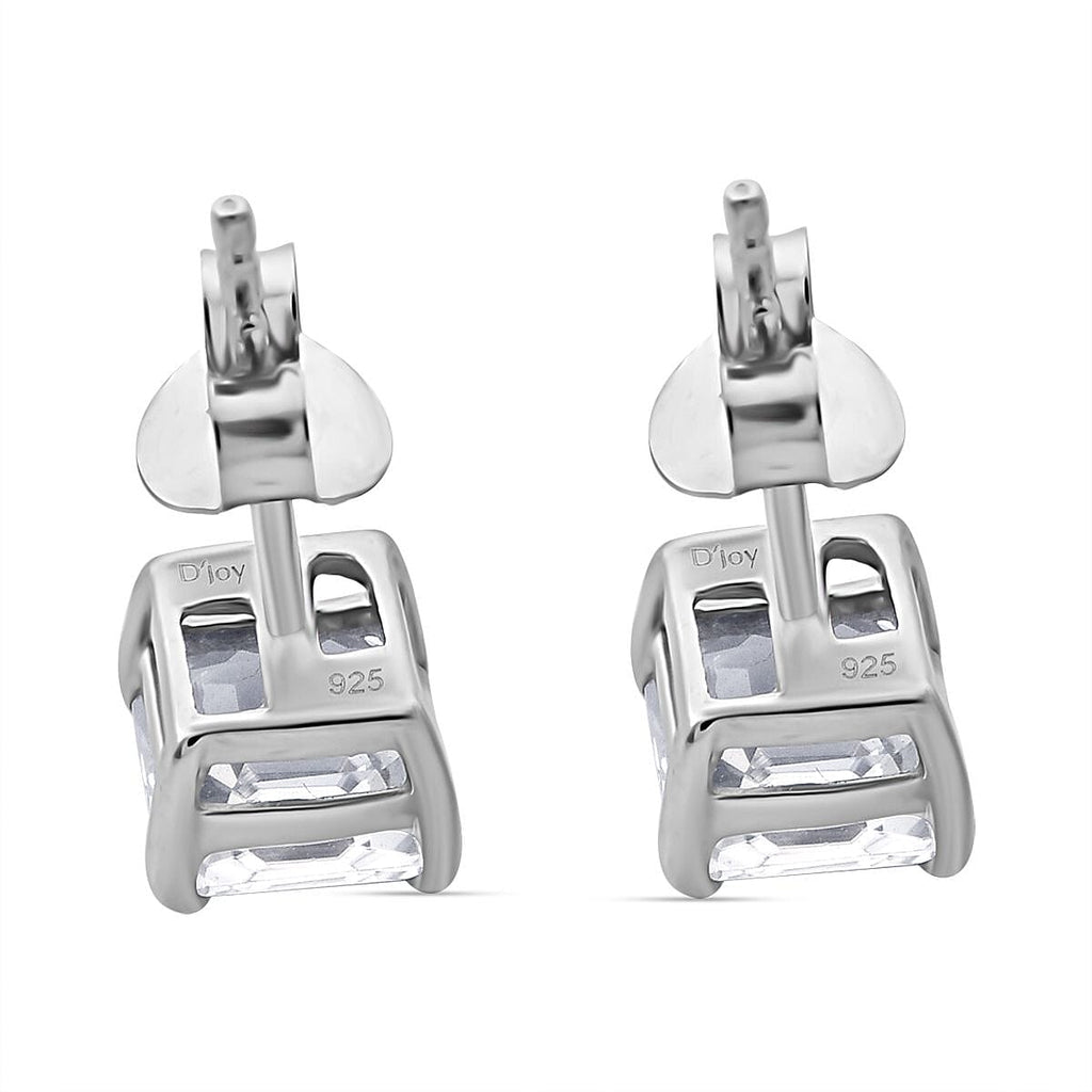 White Zircon Push Back Earring in Rhodium Overlay Sterling Silver 2.00 Ct.