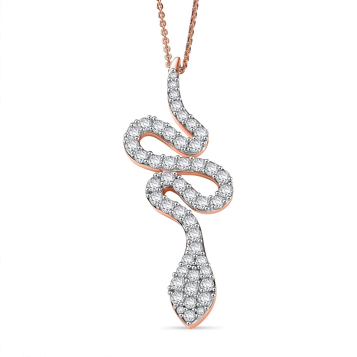 White Zircon Pendant with Chain (Size 20) in 18K Vermeil Rose Gold Plated Sterling Silver 1.15 Ct. 4380674 0