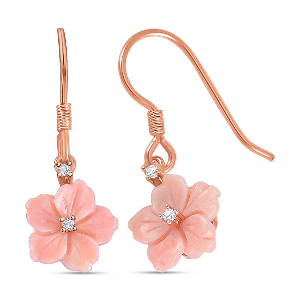 Natural Zircon &amp; Pink Mother Of Pearl Floral Earrings in 18K Vermeil Rose Gold Plated Sterling Silver 4.35 Ct. 7588119 0