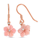 Natural Zircon & Pink Mother Of Pearl Floral Earrings in 18K Vermeil Rose Gold Plated Sterling Silver 4.35 Ct.