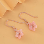 Natural Zircon & Pink Mother Of Pearl Floral Earrings in 18K Vermeil Rose Gold Plated Sterling Silver 4.35 Ct.