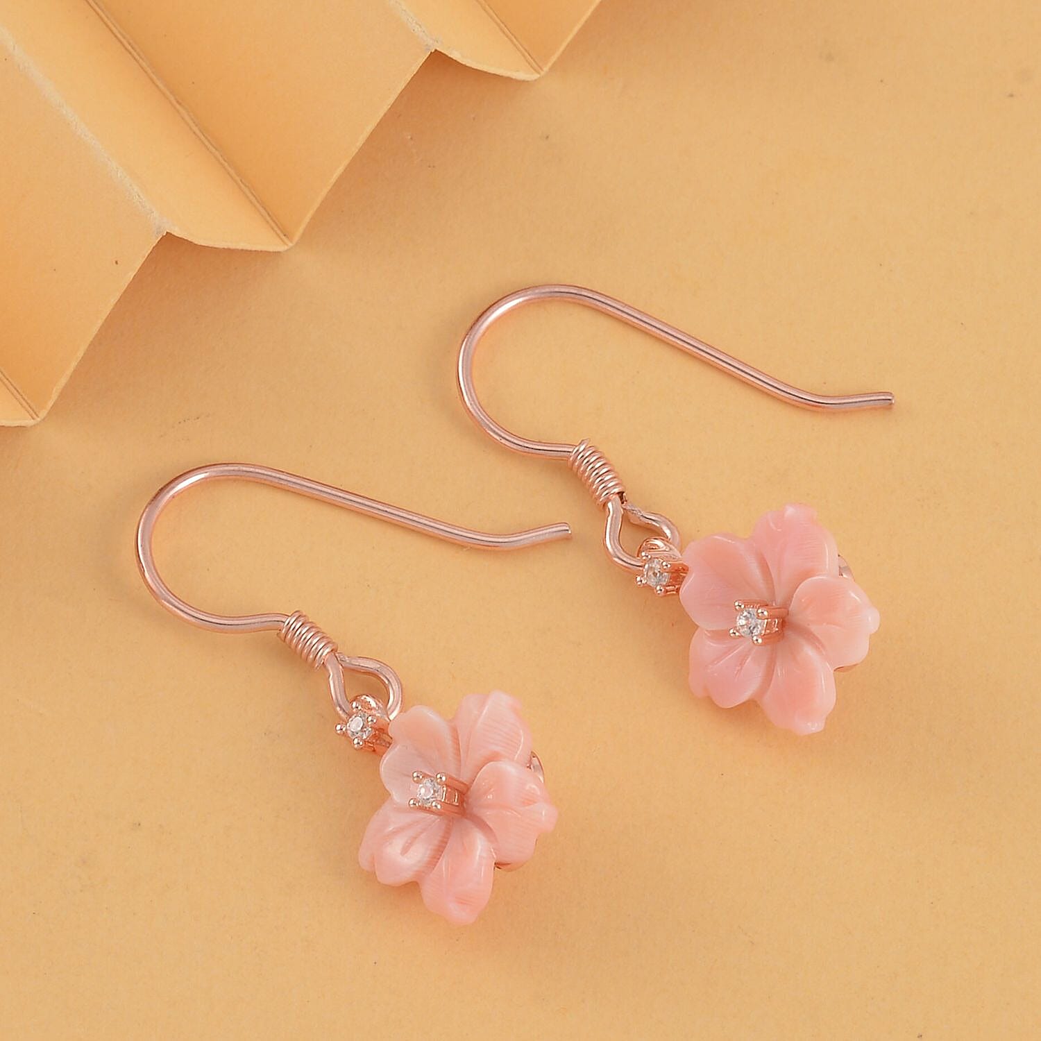 Natural Zircon &amp; Pink Mother Of Pearl Floral Earrings in 18K Vermeil Rose Gold Plated Sterling Silver 4.35 Ct. 7588119 1