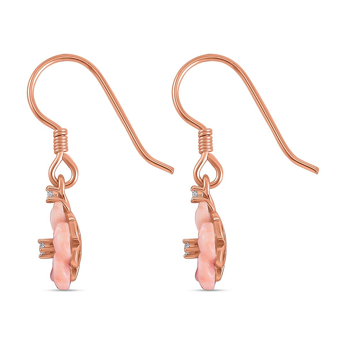 Natural Zircon &amp; Pink Mother Of Pearl Floral Earrings in 18K Vermeil Rose Gold Plated Sterling Silver 4.35 Ct. 7588119 3