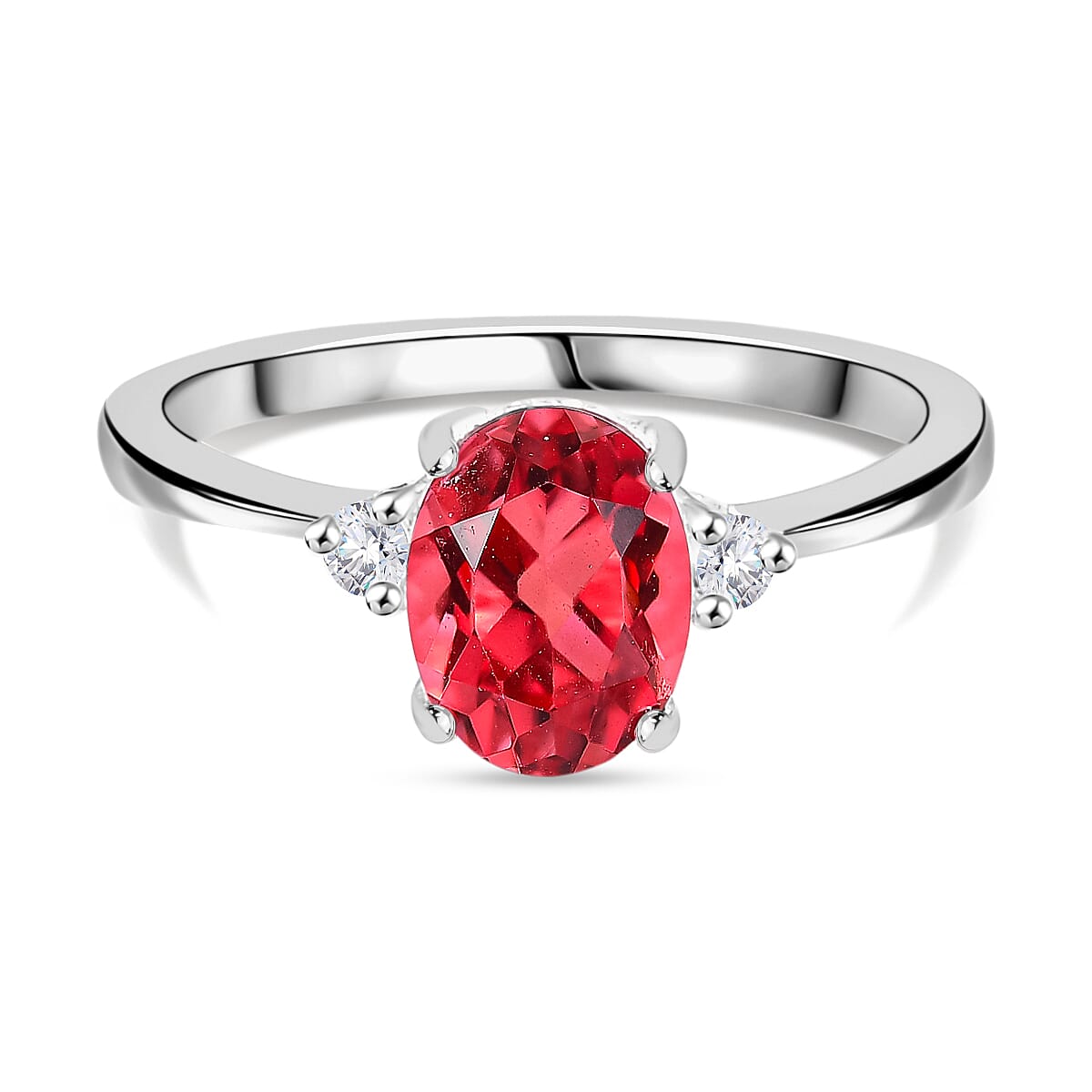 Salmon Triplet Quartz, White Zircon Ring in Sterling Silver 7859575 0