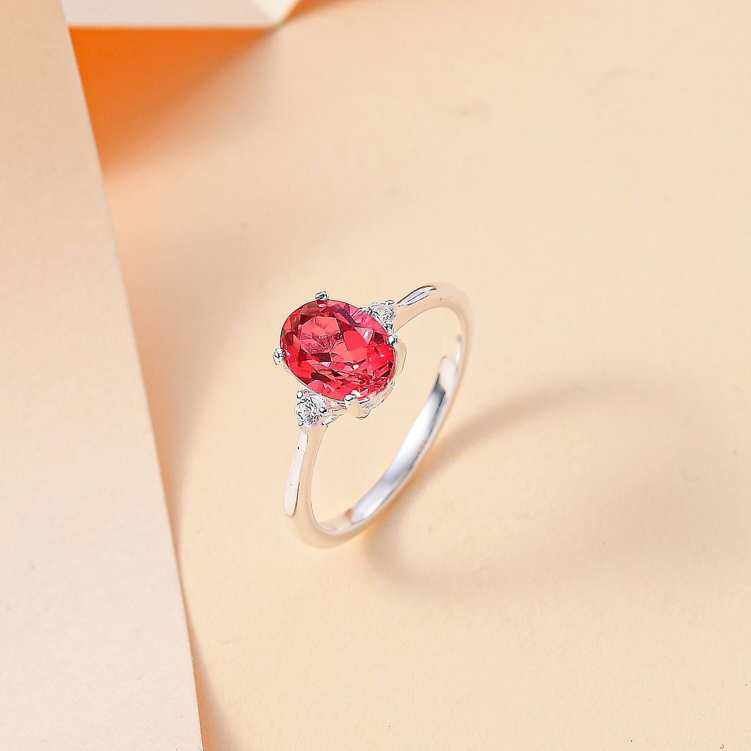 Salmon Triplet Quartz, White Zircon Ring in Sterling Silver 7859575 1